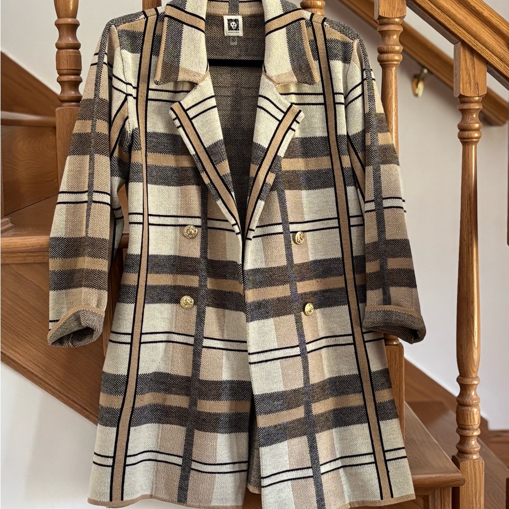 Anne Klein Plaid Blazer in Brown and Cream